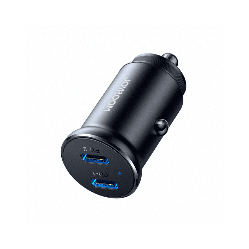 JOYROOM_Fast Car Charger_ Mini Metal Dual-Port-Type-C_30W_Black_JR-CCN06