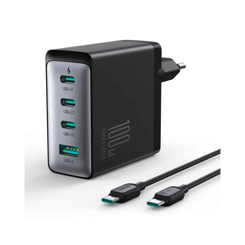 JOYROOM_Fast Charger_ Kit_Type-C*3 + USB-A*1+ Cable Type-C 1.2m_100W_Black_JR-TCG04EU