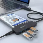 ONTEN UCA312 USB-A & USB-C to SATA Adapter with 3×USB 3.0 Hub  2.5 HDD/SSD External Enclosure  Multi-Port USB Expansion - Image 2