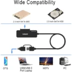 ONTEN UCA312 USB-A & USB-C to SATA Adapter with 3×USB 3.0 Hub  2.5 HDD/SSD External Enclosure  Multi-Port USB Expansion - Image 3