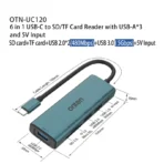 Onten UC120 6 in 1 USB-C to SD / TF Card Reader with 3-Ports USB HUB & 5V Input - Image 2